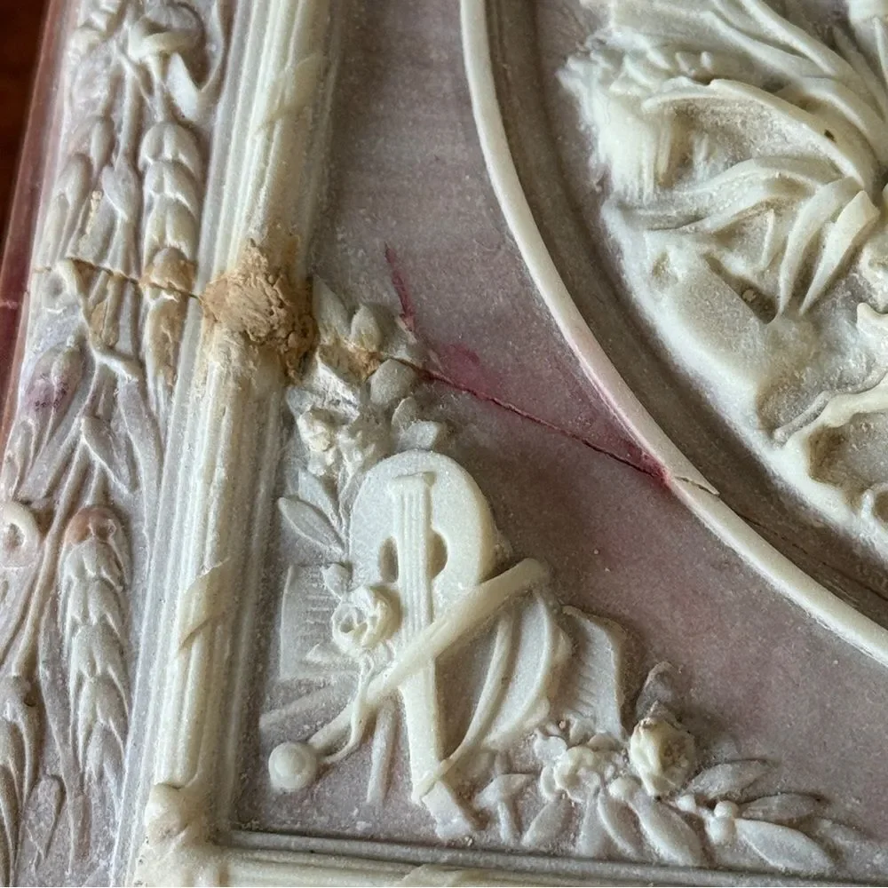 Vintage Carved Stone Incolay Victorian Jewelry Trinket Box Pink Marie Antoinette